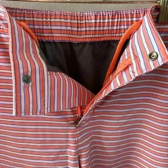 NWOT Men's Lands End Lined 7" Hybrid Swim Shorts Trunks Orange Stripe M 32-34 - Picture 2 of 11